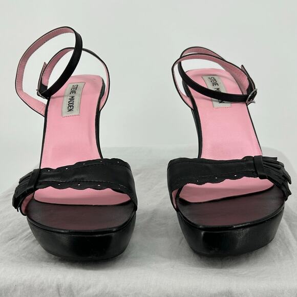 VTG y2k Women's Black Leather Steven Madden Kity Platform Stiletto Heels Sz 6.5M - Picture 3 of 8